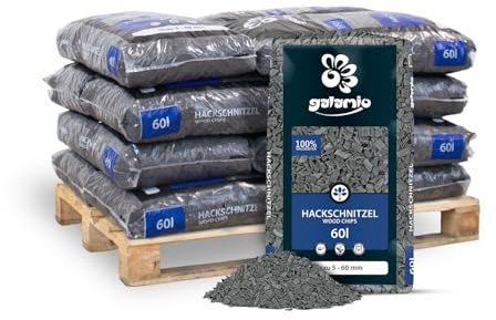 GALAMIO Hackschnitzel Holzdekor Grau 5-60 mm 720 L (12 x 60 L) 1 Palette | Natürlich eingefärbter Bodenschutz