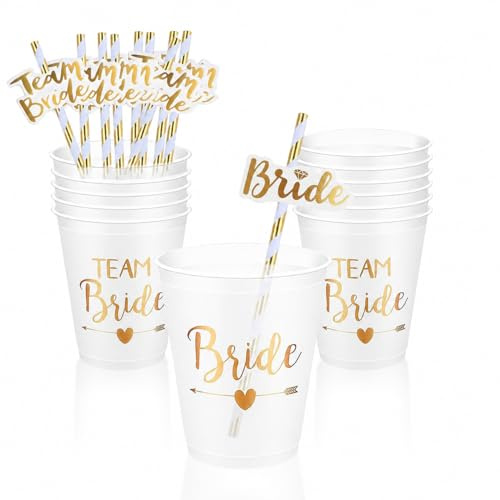 ZoneYan JGA Becher Braut Team Tassen, 12 Stück Bachelorette Party Cups mit Strohhalme, JGA Cups Bride Tribe Becher für Junggesellenabschied Party, Bridal Shower(transparent, 12 Stück)