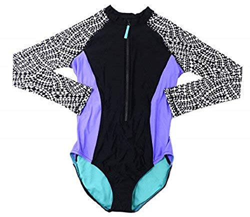 Speedo Womens Size Medium Long Sleeve One-Piece Swimsuit, Black/White