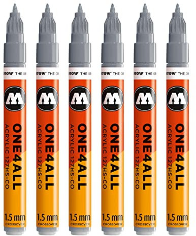 Molotow One4All 127HS-CO Acryl Marker (1,5 mm Strichstärke, hochdeckend und permanent, UV-beständig, für fast alle Untergründe) 6 Stück Farbe 203 kühles grau pastell