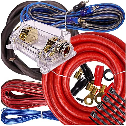 Gravity Kit di cablaggio completo da 5000 Watt 0 Gauge amplificatore PK1 0 GA blu - 250 A + fusibile 300 A incluso - perfetto per auto/camion/moto/camion/ATV