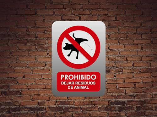Señaletica en Vinilo de Prohibido Dejar Residuos Animales Tamaño A5 (14,80x21cm) Señaletica Adhesiva Duradera y Económica