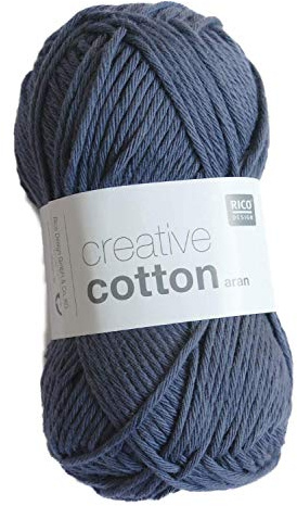 Rico Creative Cotton aran Fb. 19 jeansblau, Baumwollgarn zum Stricken und Häkeln, Häkelwolle
