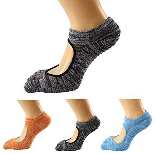 3 Paar rutschfeste Yoga-Socken Baumwolle Bella Full Toe Knöchel Fitness Socken für Yoga, Pilates, Barre, Ballett Zehensocken