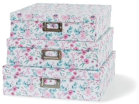 SLPR Dekorative Aufbewahrungsboxen aus Karton mit Blumen-Design (3er-Set, in voller Blüte) | Verschachtelbare Geschenkboxen mit Deckel für Andenken, Spielzeug, Fotos, Erinnerungen, Schrank,
