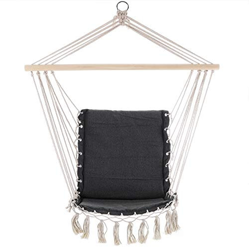DETEX® Hängesessel 150kg Belastbarkeit Sitzkissen Makramee Outdoor Indoor Hängeschaukel Hängestuhl Hängesitz Schaukel Schaukelstuhl Grau