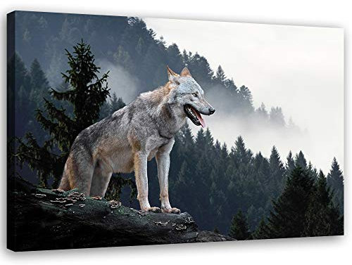 Leinwandbild XXL Wolf Wandbild Kunst Tier Grau 120x80 cm