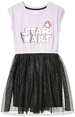 Amazon Essentials Disney | Marvel | Star Wars Vestidos tutú de Punto con Manga Corta - Colores interrumpidos Niña, Morado Negro Logotipo de Star Wars, 8 años