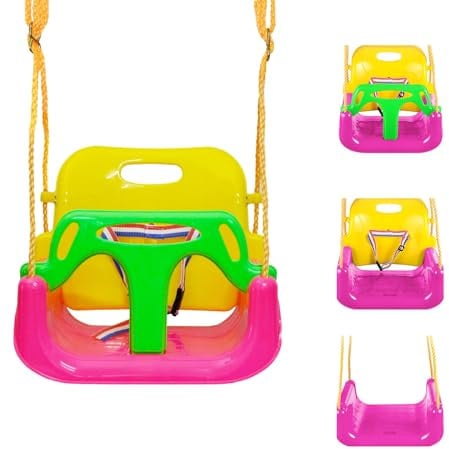 IFOYO 3-in-1 Swing Seat, Adjustable High-Back Secure Baby Swing Seat for Outdoor and Playgrounds Play, Detachable and Portable Toddler Swings with Safety Harness for Kids 6 months - 8 years (Pink)