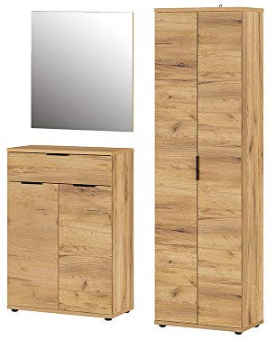 Germania 3-tlg. Garderoben-Set 8557-243 GW-Fremont, bestehend aus Schuhschrank, Spiegel und Garderobenschrank, im Dekor Navarra-Eiche-Nb., 149x199x37 cm