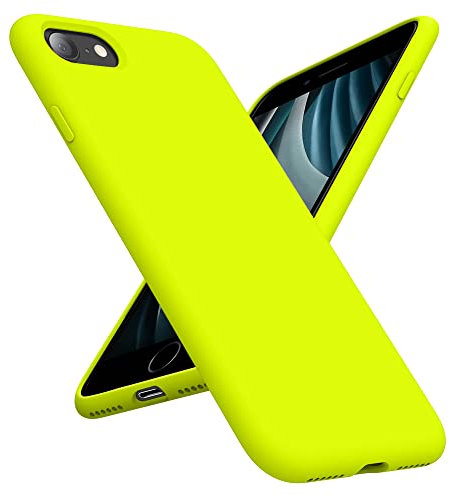 OTOFLY Case for iPhone SE 3/2 (2022/2020 Edition), iPhone 8 and 7, 4.7-Inch, Silicone Shockproof Slim Thin Cover (Fluorescent Yellow)