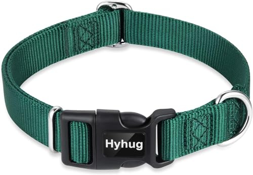 Hyhug entwirft Klassische grundlegende Hundehalsbänder, einfarbiges Nylon, sichere Schnellschnallen, entfernen, und kann Hunde-ID-Tags aufhängen (Kleine, Tintengrün)