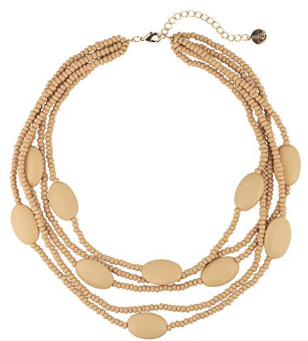 Multi Farbe 5 Schichten Holz Perlen Strang Statement Halskette für Frauen Chunky Kragen (N0019) (N0019-Beige)