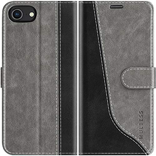 Mulbess für iPhone SE 2022/2020 / iPhone 8/7 Hülle, Handyülle Leder mit Kartenfach, Klapphülle mit Magnetverschluss, Flip Case Etui Handytasche Schutzhülle, Stilvoll Grau