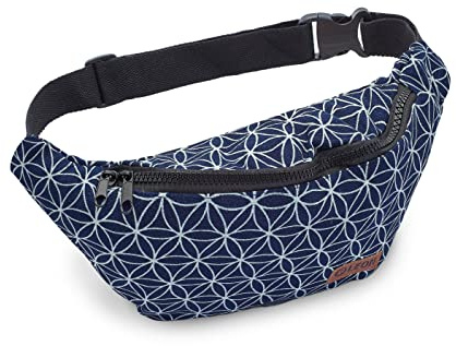 Leon Gürteltasche Bauchtasche Hüfttasche 100% Baumwolle Fanny Pack Belly Belt Moon Bag Bumbag Boho Hippie Tribal (DklBlauBeigeSpyro)