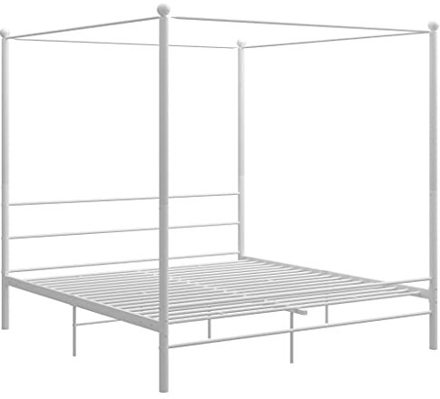 vidaXL Himmelbett Metallbett Bett Doppelbett Bettrahmen Bettgestell Lattenrost Schlafzimmermöbel Schlafzimmerbett Weiß Metall 180x200cm