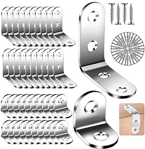 40Pcs Brackets Right Angle Brackets 90 Degree Corner Bracket Corner Braces Stainless Steel Joint Bracket Fastener L Brackets for Wood Furniture Desk Fixation (20pcs-40x40mm/20pcs-20x20mm)