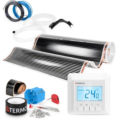 Termofol Elektrische Fußbodenheizung Heizfolie 230V - mit Thermostat H5 - Leistung 80 W/m2 - Oberfläche 20m² - Fussbodenheizung Elektrisch Komplettset fur Fußboden-, Wand- oder Deckenheizung