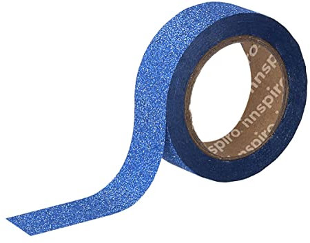 INNSPIRO Nastro masking tape glitter blu 15 mm x 6,5 m. Serie Glitter