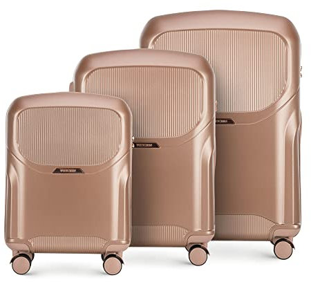WITTCHEN Stilvoller Koffer-Set of 3 Trolley Strapazierfähigem Polycarbonat Trolley 4 Doppel-Lenkrollen TSA Zahlenschloss Reisekofferset Gepäckset (S+M+L) Rosa getaucht