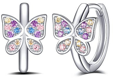 Jrêveinfini Schmetterling Ohrringe Damen Mädchen Kinder Silber 925, Schmetterling Ohrringe Creolen Mädchen Damen Silber Bunt Geschenk für Mädchen Frauen