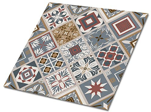 Decormat Selbstklebende Vinylfliesen Dekoartikel Aufkleber Mehrfarben Satz von 9 Fliesen - 30x30 cm Wandfliesen für die Küche Bodenbeläge PVC Fliesenaufkleber - Türkisches Patchwork
