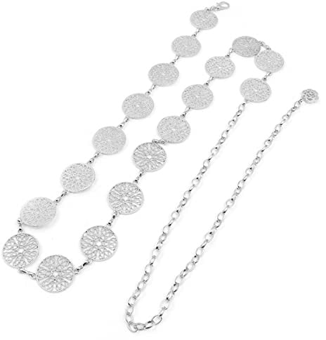 Hsthe Sea 51 Zoll Silber verstellbare Schnalle langer Taillengürtel Kleidergürtel Körperkette Modekettengürtel für Frauen Vintage durchbrochener Metallring Taillengürtel