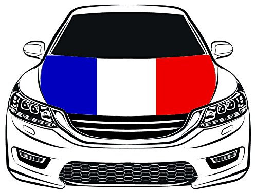 Housse de capot de voiture drapeau national de la France 1 x 1,5 m 100 % polyester, tissus élastiques pour moteur pouvant être lavés, bannière de capot de voiture