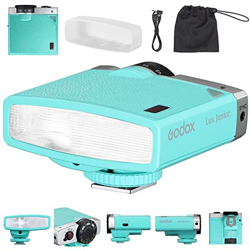 GODOX Colour Lux Junior Retro Camera Flash,GN14 1700 mAh 6000 K ± 200 K CCT, Speedlite Camera Flash,Auto/Manual Modes Flash Power,Collapsible Reflector Flash Battery Powered