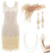 BABEYOND Robe à franges et col en V pour femme style 1920 Gatsby le Magnifique avec ensemble d’accessoires, X-Small
