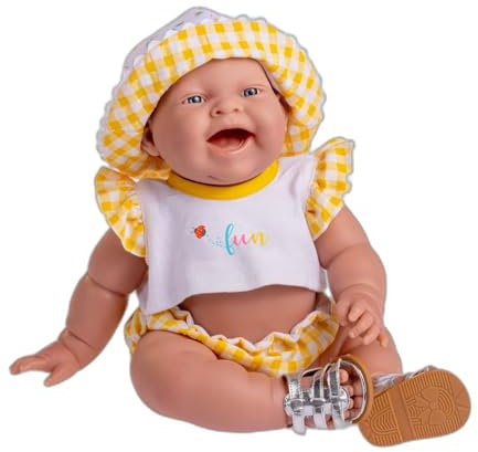 JC Toys - Lola Lemon Twist Puppe, 36 cm, weiches Vinyl, lächelndes Gesicht, sitzende Puppe, Kleidung mit Vichy und Sandalen, Mädchen, 2 Jahre