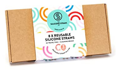 Gift Set 8 Reusable Silicone Straws in Travel Tins