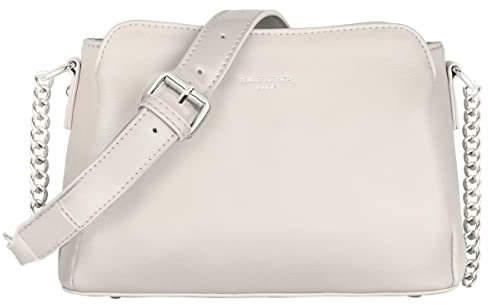 David Jones - Damen Kleine Umhängetasche - Frau Schultertasche PU Leder - Kette Handtasche Crossbody Bag Viele Fächern Taschen Abendtasche Handy Clutch Pochette Elegante Kettentasche Gebrochenes Weiß
