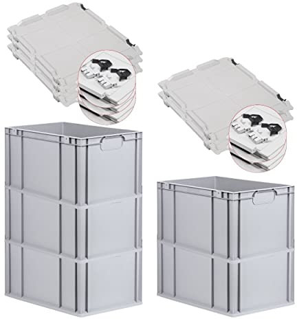 PROREGAL SuperSparSet 5x Eurobox NextGen Economy mit Scharnierdeckel & schwarzen Verschlüssen | Griffe geschlossen | HxBxT 32x40x60cm | 65 Liter | Eurobehälter Transportbox Transportbehälter