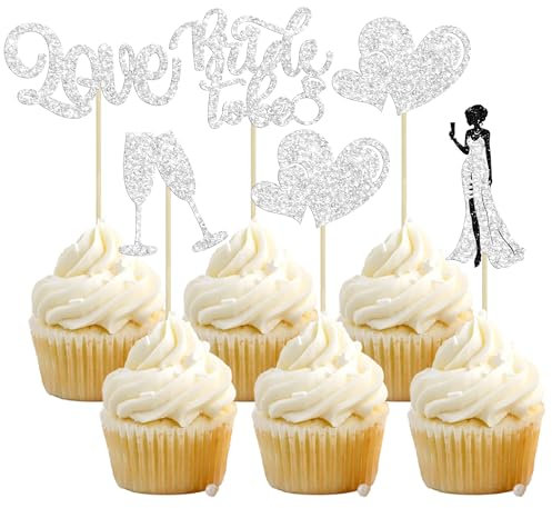 30Pcs Bride to Be Cupcake Toppers with Glitter Love Heart Ring Champagne Bridal Shower Cupcake Picks Decoration for Wedding Engagement Bachelorette Party Supplies Silver