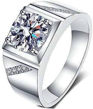 Beydodo Ringe Herren Silber 925 mit Stein, Eheringe mit Moissanit 1ct Siegelring Ring Verlobung und Hochzeit Gr.58 (18.5)