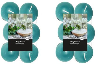 Teelichter Duft 2x12 Stück (24 Teelichter) - Brenndauer: 4,5 Std., Rußfrei - für Windlicht, Teelicht-Glas, Kerzenständer - Weihnachten, Geschenk, Deko, Gastro (Grün - Duft: Minziger Hammam)