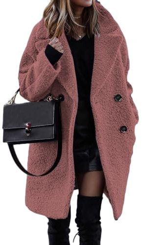 ORANDESIGNE Manteau d'hiver Femme Duveteux Polaire Revers Manches Longues Bouton Chaud Fausse Fourrure Vêtements D'extérieur Veste Sherpa Cardigan