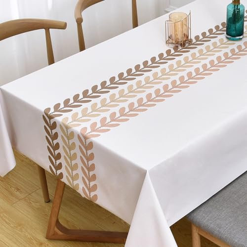 Plenmor Table Cloth Wipe Clean Wipeable PVC Tablecloth Waterproof Plastic Vinyl Table Cover Protector Rectangular for Outdoor Picnic Party (Leaves-2, 137x185 cm)