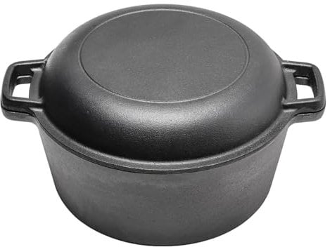 Warmiehomy 2 in 1 Cast Iron Dutch Oven,5L Pre-Seasoned Cast Iron Pot with Skillet Lid,Non-Stick Skillet and Pot Set with Two Handles for Indoor Outdoor,26cm