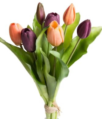 Botanic-Haus künstliches Tulpenbündel/künstlicher Tulpenbund Sandy mit 4 Tulpen und 3 Tulpenknospen Farbe: lachs-aubergine real Touch