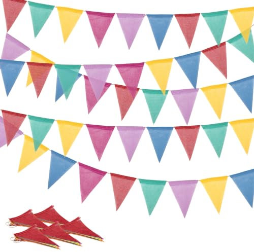 Yumcute Wimpelkette Outdoor Wetterfest, 5 Stück Girlande Outdoor, Wimpelkette Leinen Pastell Bunte, 20M, Wimpelgirlande Wimpelbanner für Einschulung, Party, Hochzeit, Festival, Klassenzimmer Deko