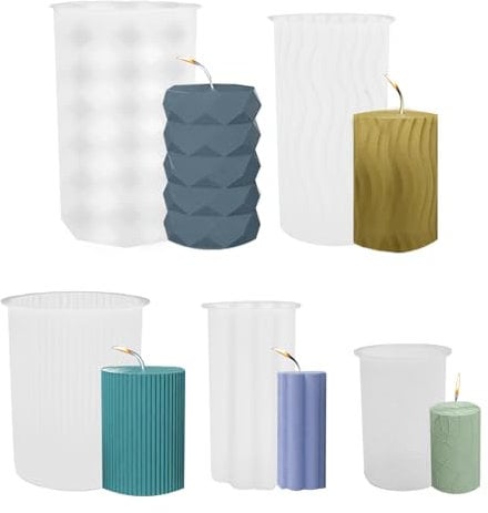 Teaque Cylinder Silicone Candle Moulds Set, 5 Pcs 3D Candle Molds, DIY Pillar Silicone Mold, Resin Casting Epoxy Mold for Scented Candles, Handmade Soap, Craft Ornaments, Handmade Chocolate, Pudding