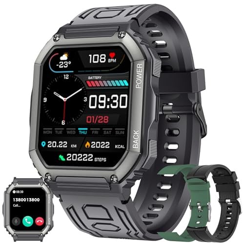 Smartwatch Herren mit Telefonfunktion, 1,8” AMOLED 5ATM Smart Watch Fitness Tracker 123 Sportmodi Aktivitätstracker mit Blutdruck Schlafmonitor Schrittzähler Armbanduhr für IOS Android (Schwarz)
