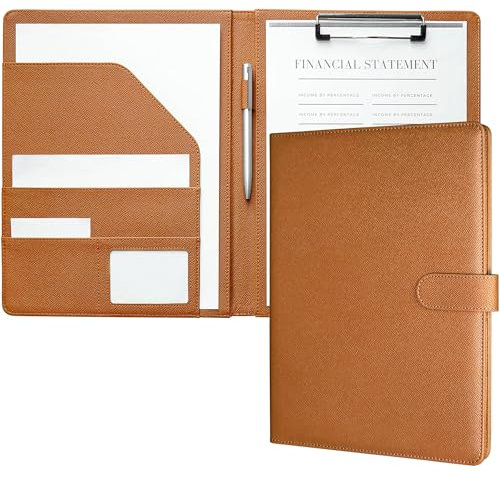 Mymazn Cartella Portadocumenti A4 Pu Pelle Portablocco A4 con Pinza Porta Documenti A4 Blocco Appunti Folio Document Organizer(Stampa Palma Marrone)