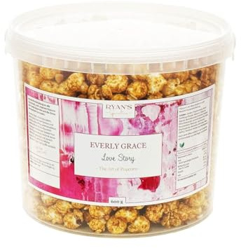 Everly Grace Popcorn – Love Story, 600 g – Popcorn Bucket with Almonds, Bourbon Vanilla, and Rose Petals, Handcrafted in Germany