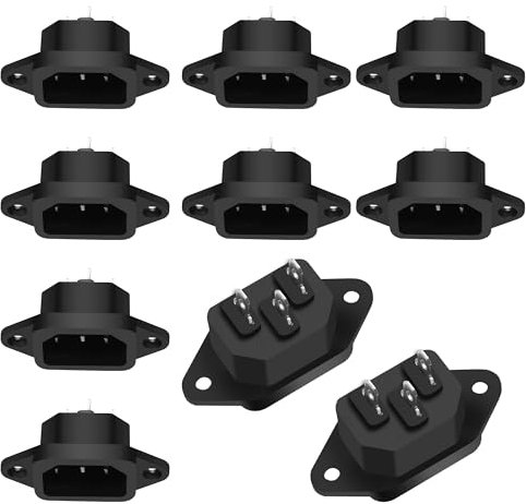XMSJSIY IEC320 C14 panneau de montage Adaptateur secteur 250V 10A C14 mâle 3 broches connecteur de prise de courant châssis panneau IEC C14 module d'entrée prise de courant traversant - 10 PCS