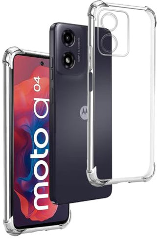 REY Coque Anti-Shock pour Motorola Moto G04 4G - Moto G04s 4G - Moto E14 4G, TPU Transparent en Silicone Antichoc