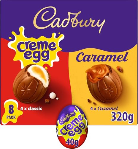 Cadbury Creme Egg and Caramel Milk Chocolate Egg, Perfect For Easter Egg Hunts, Includes 8 Eggs, 320 g (Pack of 1)