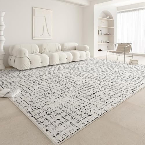 Tospass Wohnzimmer Teppich 160x230 cm Creme Schwarz Modern Flauschig Kurzflor Teppich Skandinavischer Stil Anti-Rutsch Unterseite, Waschbar bis 30 Grad, Vier-Jahreszeiten-Teppich